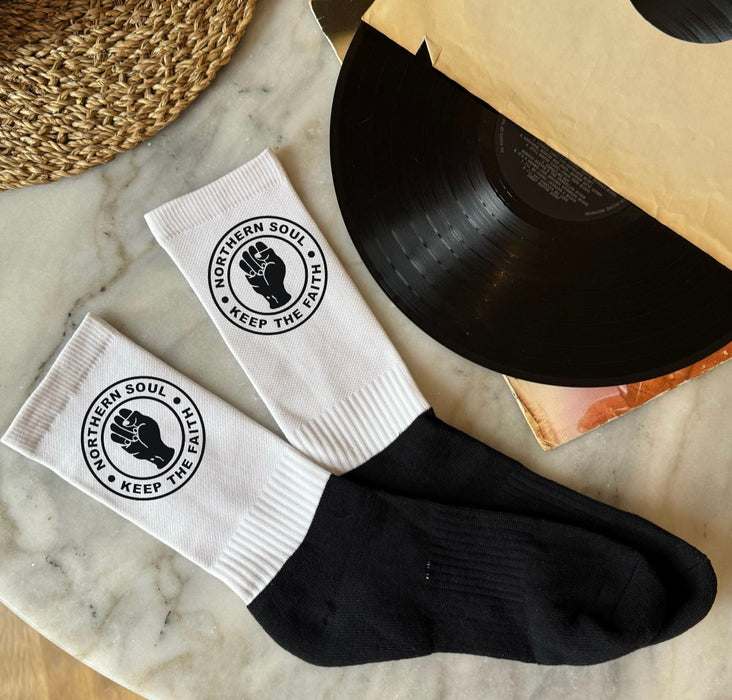 Northern Soul 'Keep the Faith' Retro Mod Socks - Stylish Footwear Gift for Music Lovers