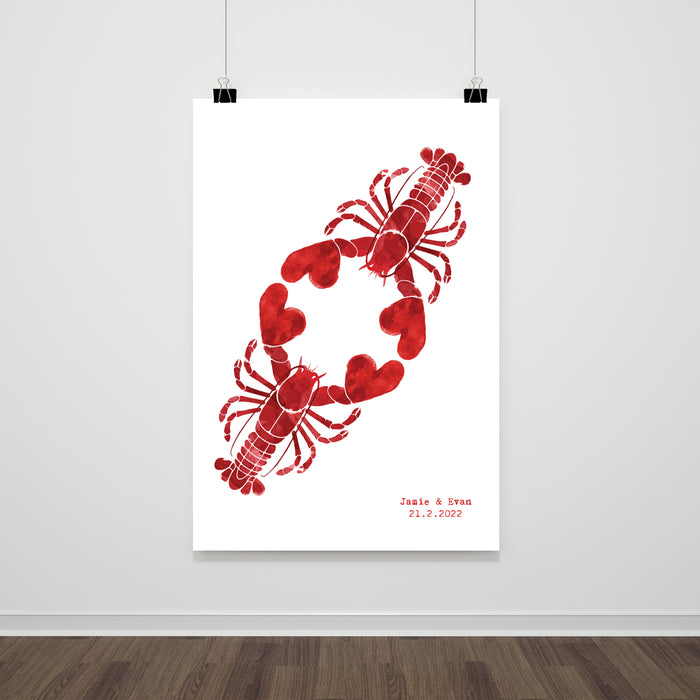 Custom Lobster Art Print: Unique Valentine's Day, Anniversary & Romantic Gift for Couples