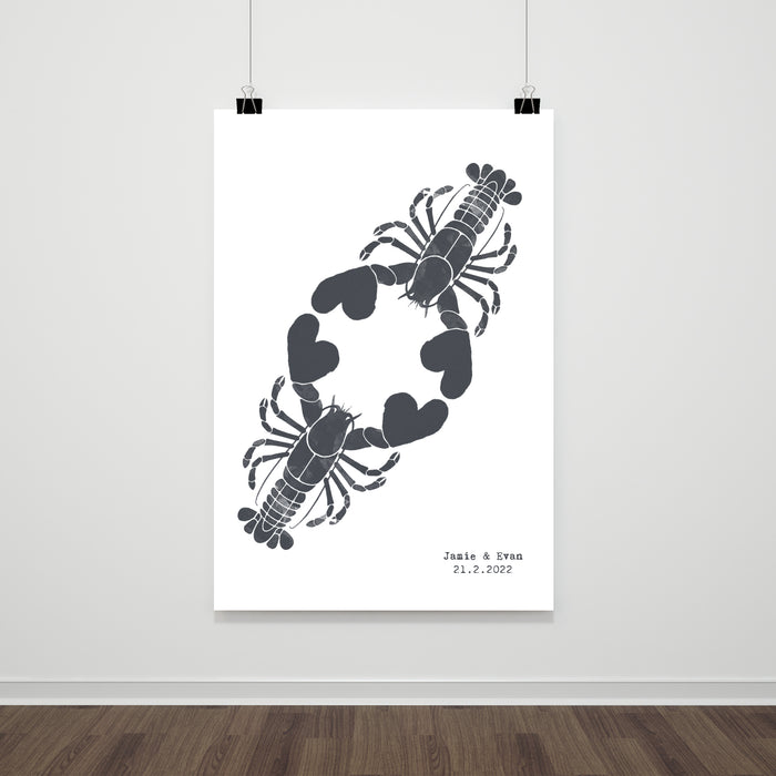 Custom Lobster Art Print: Unique Valentine's Day, Anniversary & Romantic Gift for Couples