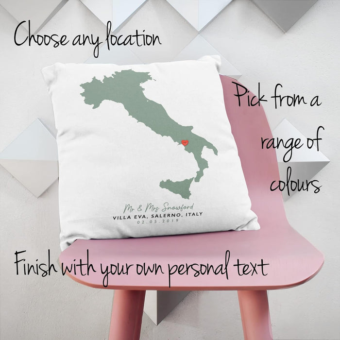 Cotton 2nd Anniversary Gift - Personalised Wedding Venue Location Map Cushion - For Him Or Her