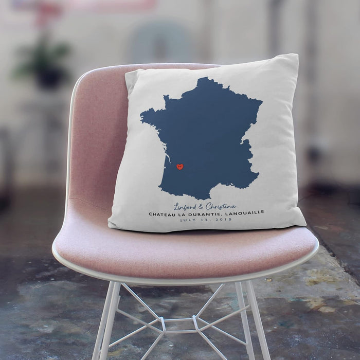 Cotton 2nd Anniversary Gift - Personalised Wedding Venue Location Map Cushion - For Him Or Her