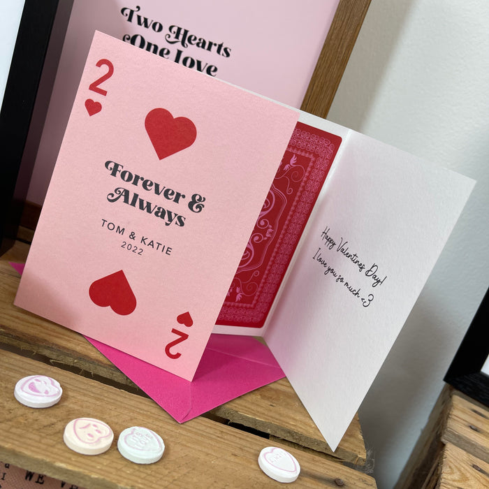 Two of Hearts Playing Card Personalised Greetings Card