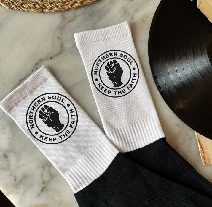 Northern Soul 'Keep the Faith' Retro Mod Socks - Stylish Footwear Gift for Music Lovers