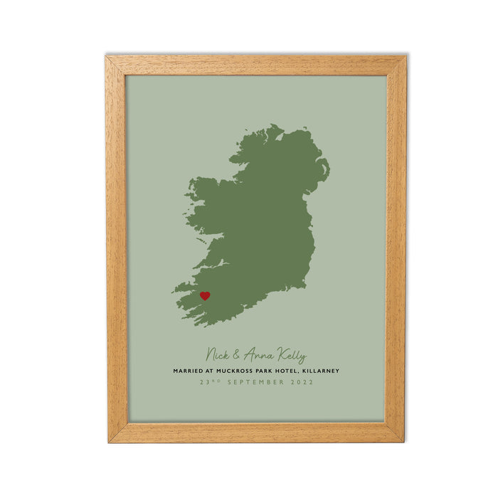 Ireland Map Print - Personalised Location Heart Print - Irish Wedding Gift - Anniversary Gift