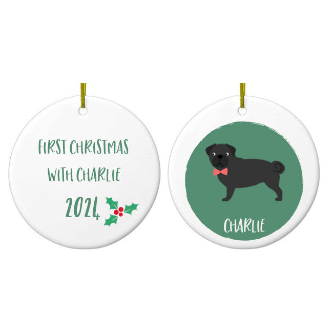 Personalised Black Pug  Christmas Bauble