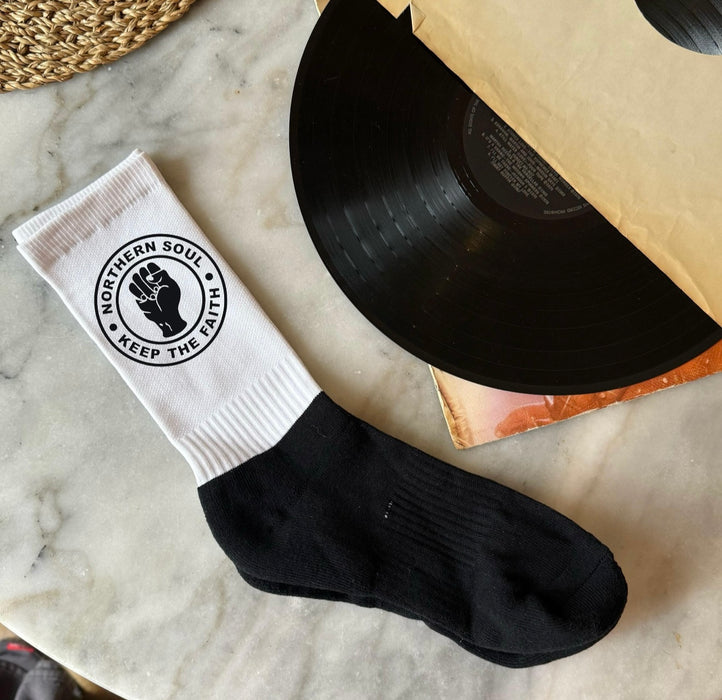 Northern Soul 'Keep the Faith' Retro Mod Socks - Stylish Footwear Gift for Music Lovers