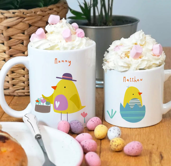 Easter Chick Matching Mug Set - Personalised Family Easter Gift