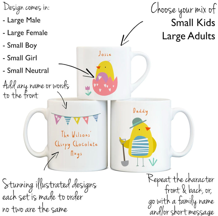 Easter Chick Matching Mug Set - Personalised Family Easter Gift