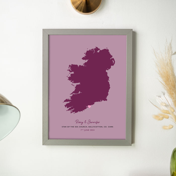 Ireland Map Print - Personalised Location Heart Print - Irish Wedding Gift - Anniversary Gift