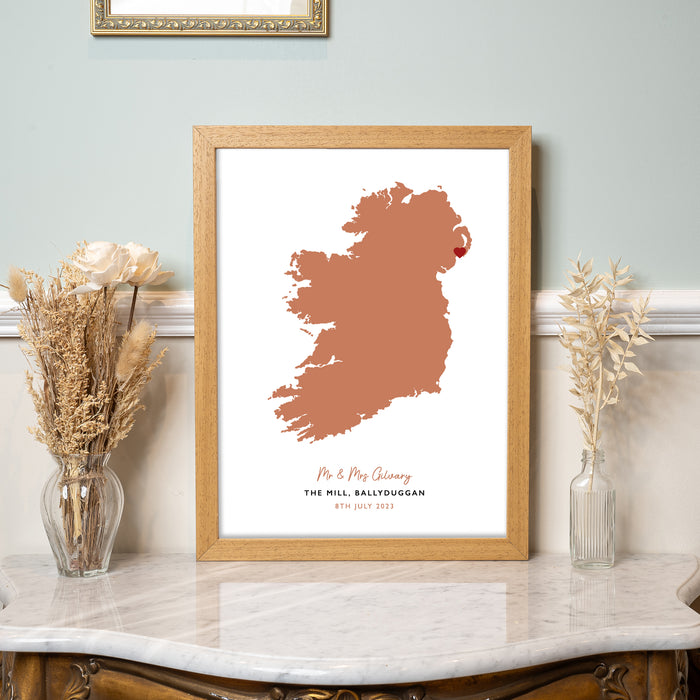 Ireland Map Print - Personalised Location Heart Print - Irish Wedding Gift - Anniversary Gift