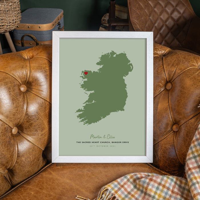 Ireland Map Print - Personalised Location Heart Print - Irish Wedding Gift - Anniversary Gift