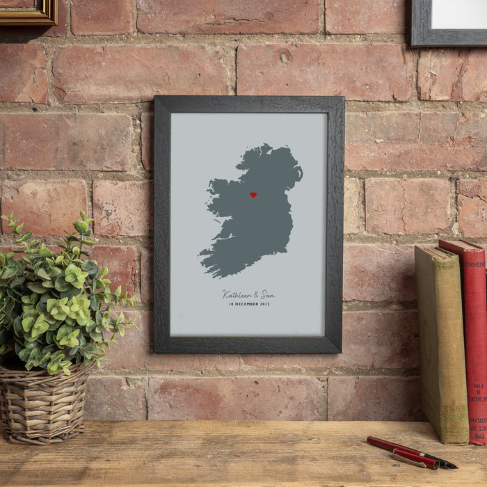 Ireland Map Print - Personalised Location Heart Print - Irish Wedding Gift - Anniversary Gift