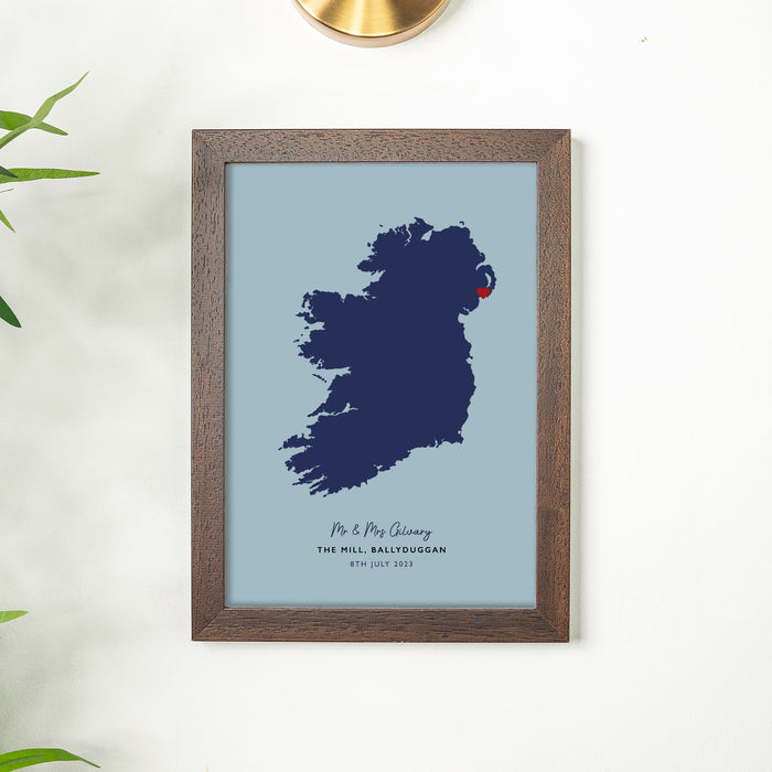 Ireland Map Print - Personalised Location Heart Print - Irish Wedding Gift - Anniversary Gift