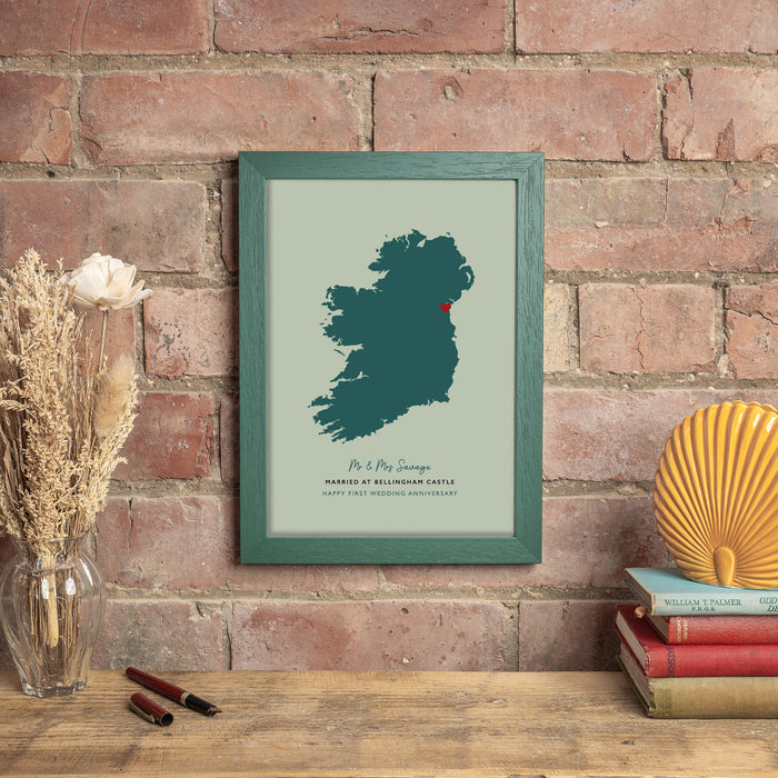 Ireland Map Print - Personalised Location Heart Print - Irish Wedding Gift - Anniversary Gift