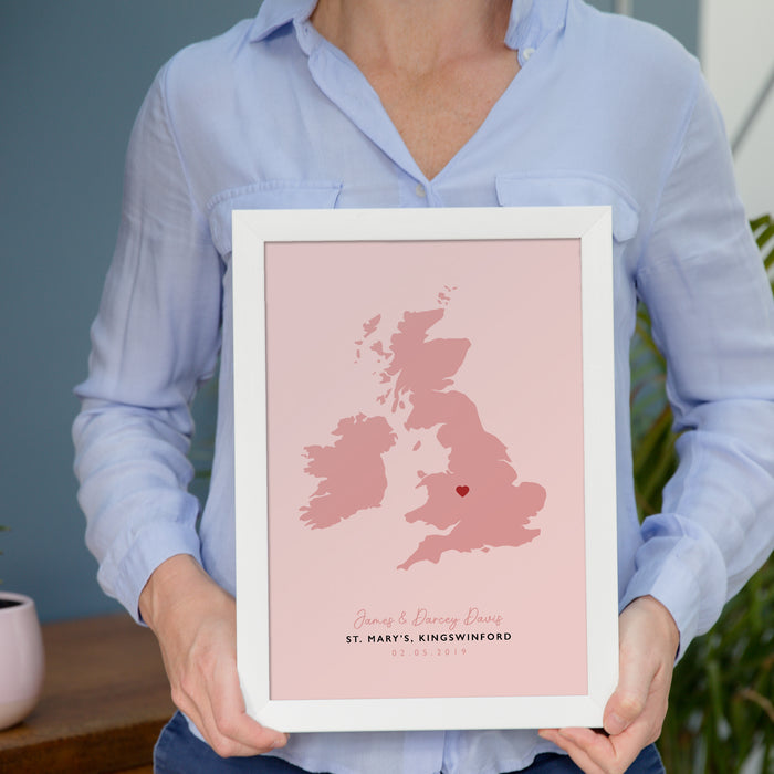 UK Map Print - Personalised Location Heart Print - Wedding Gift - Anniversary Gift