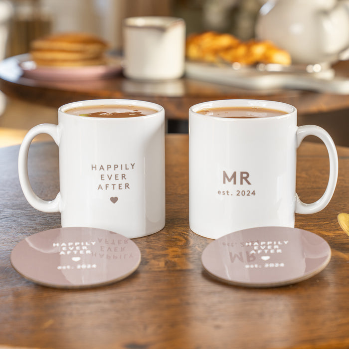 Personalised Mr & Mr Anniversary Mug and Coaster Gift for Couples