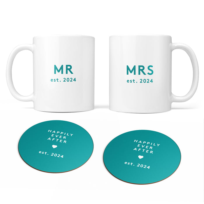 Personalised Mr & Mr Anniversary Mug and Coaster Gift for Couples