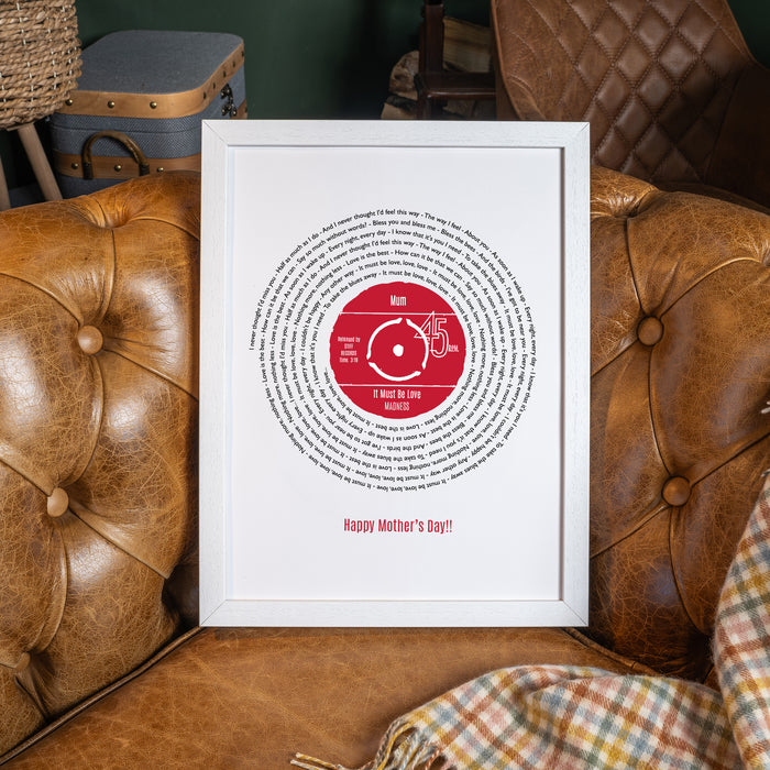 Personalised Original Style Record Song Lyrics Print