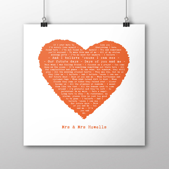 Song Lyrics Personalised Typography In Heart Design