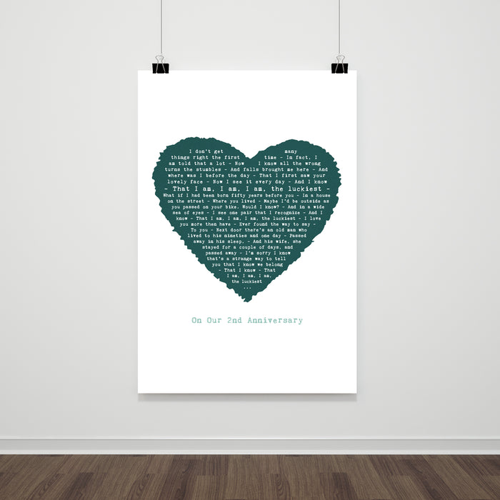 Song Lyrics Personalised Typography In Heart Design