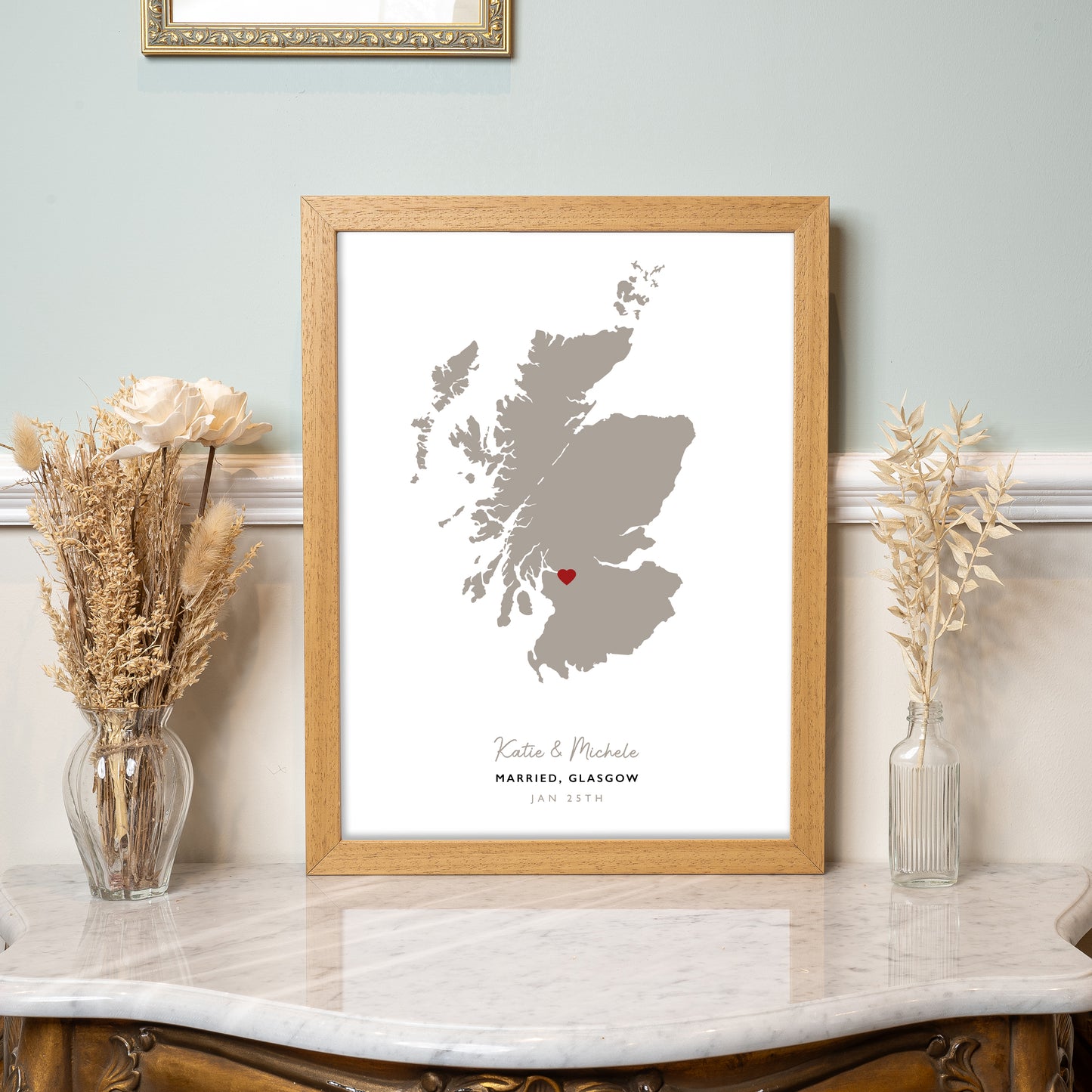 Scotland Map Print - Personalised Location Heart Print - Scottish Wedding Gift - Anniversary Gift