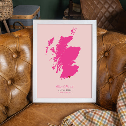 Scotland Map Print - Personalised Location Heart Print - Scottish Wedding Gift - Anniversary Gift