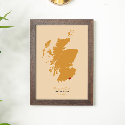 Scotland Map Print - Personalised Location Heart Print - Scottish Wedding Gift - Anniversary Gift