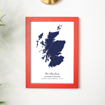 Scotland Map Print - Personalised Location Heart Print - Scottish Wedding Gift - Anniversary Gift