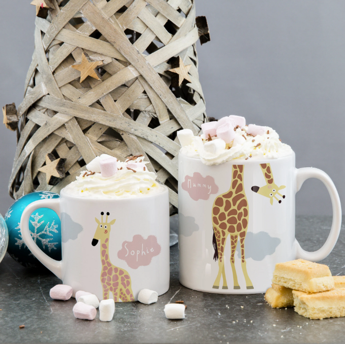 Giraffe Family Mug Set with Mini and Large Mugs Personalised