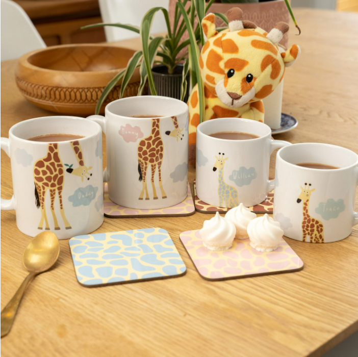 Giraffe Family Mug Set with Mini and Large Mugs Personalised