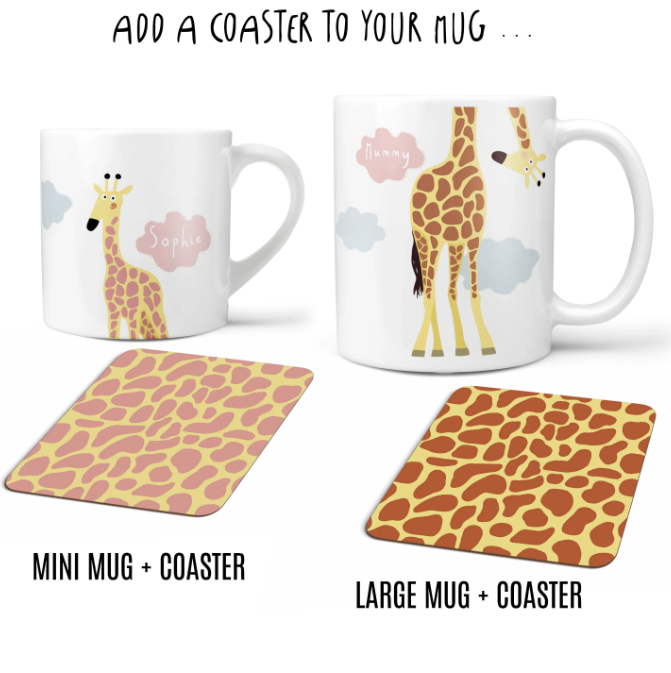 Giraffe Family Mug Set with Mini and Large Mugs Personalised