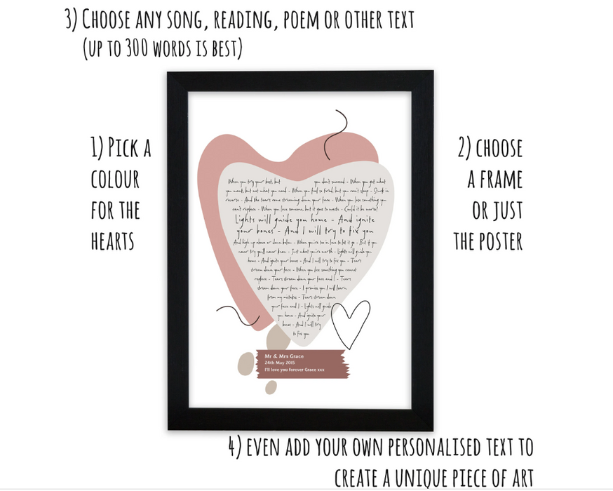 Song Lyrics Personalised Contemporary Abstract Design Heart Print