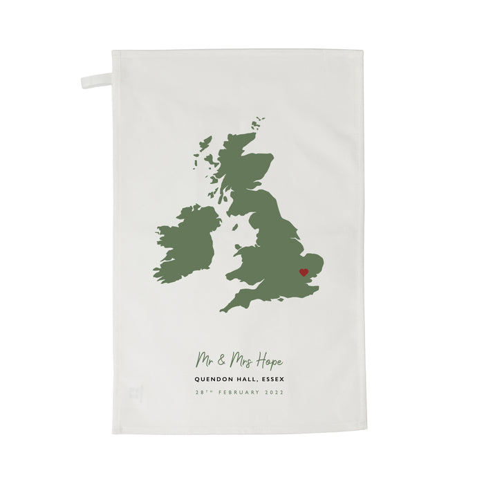 Personalised Tea Towel - Wedding Location Anniversary Gift