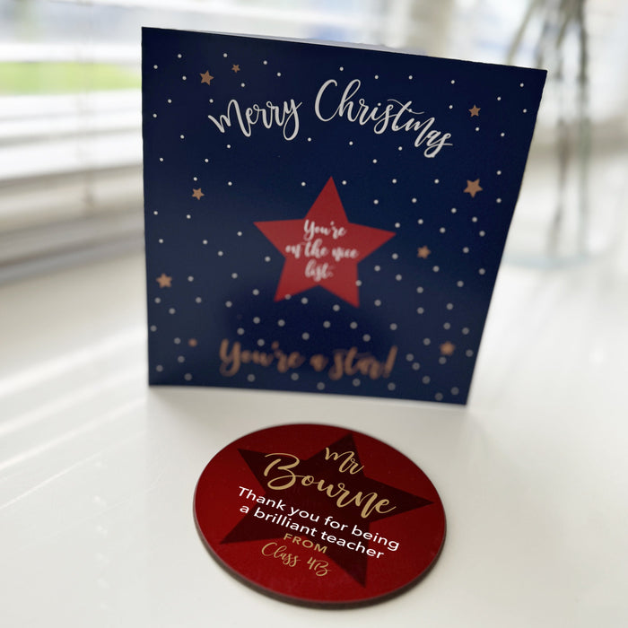 Thank you Teacher Christmas Coaster Card gift