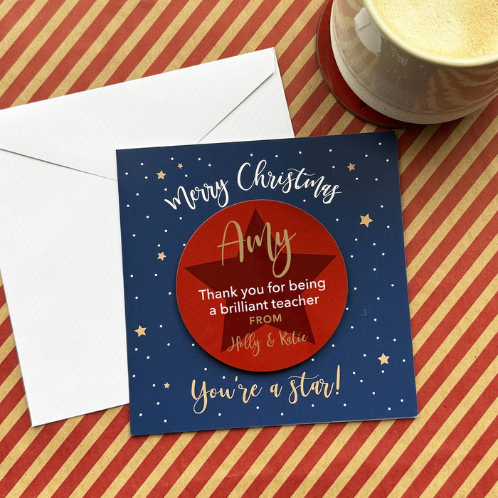 Thank you Teacher Christmas Coaster Card gift