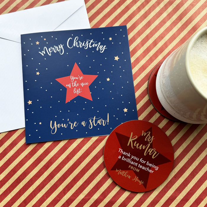 Thank you Teacher Christmas Coaster Card gift