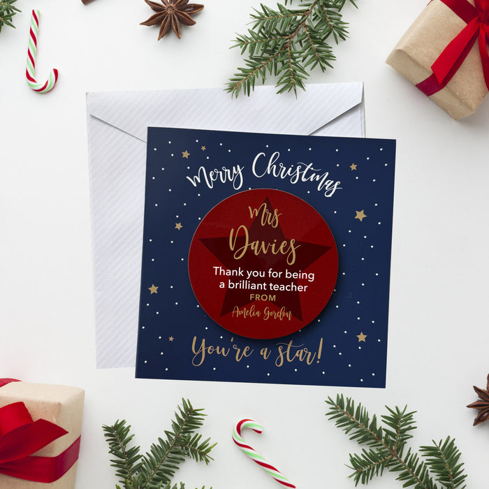 Thank you Teacher Christmas Coaster Card gift