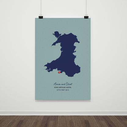 Wales Map Print - Personalised Location Heart Print - Welsh Wedding Gift - Anniversary Gift