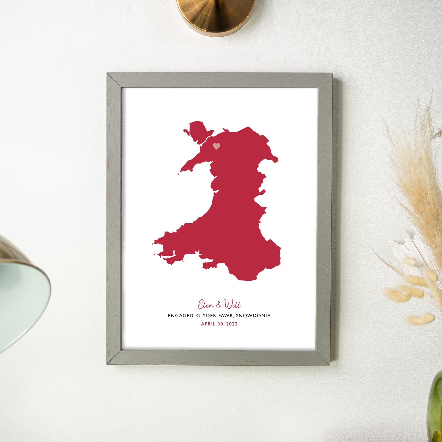 Wales Map Print - Personalised Location Heart Print - Welsh Wedding Gift - Anniversary Gift