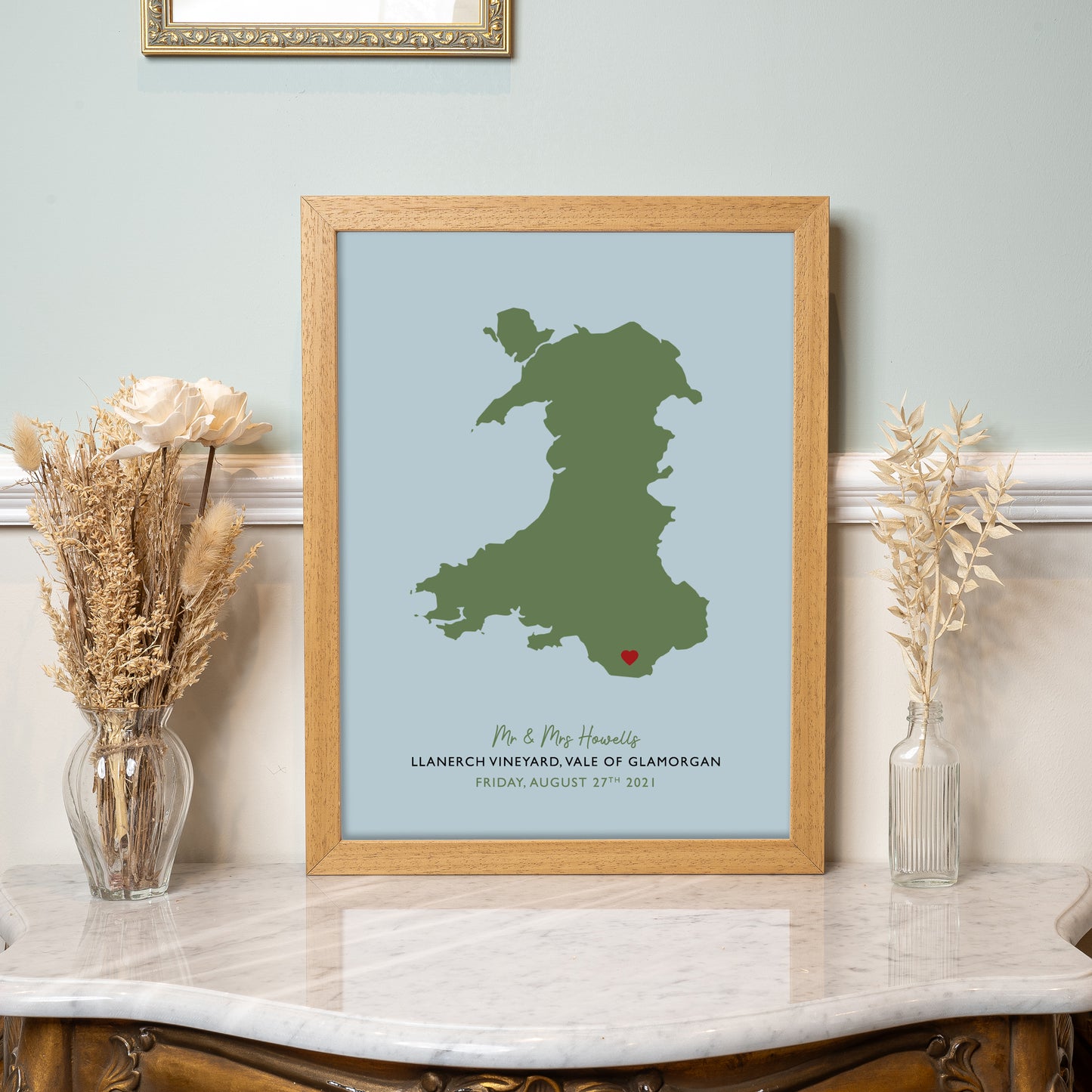 Wales Map Print - Personalised Location Heart Print - Welsh Wedding Gift - Anniversary Gift