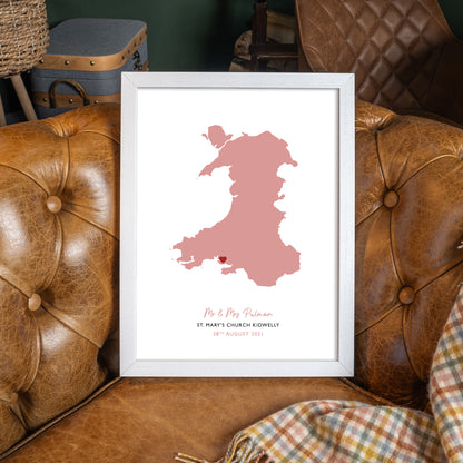 Wales Map Print - Personalised Location Heart Print - Welsh Wedding Gift - Anniversary Gift