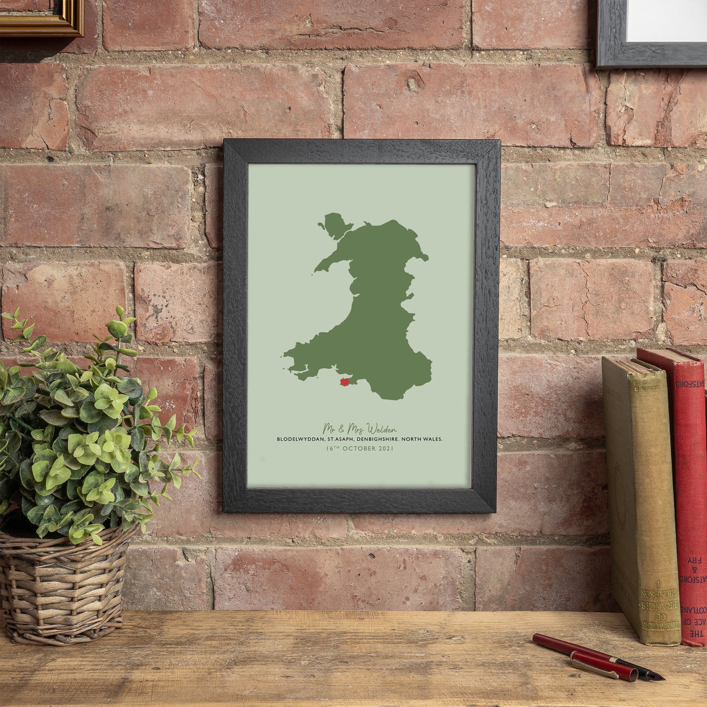 Wales Map Print - Personalised Location Heart Print - Welsh Wedding Gift - Anniversary Gift