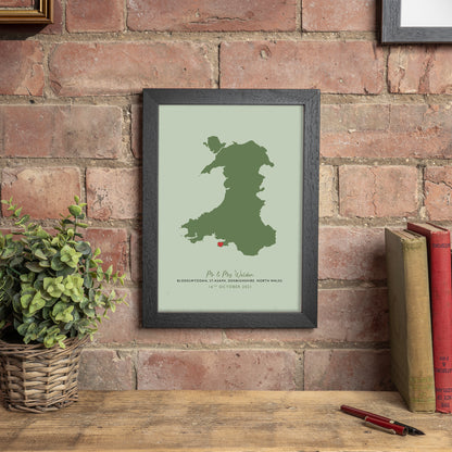 Wales Map Print - Personalised Location Heart Print - Welsh Wedding Gift - Anniversary Gift