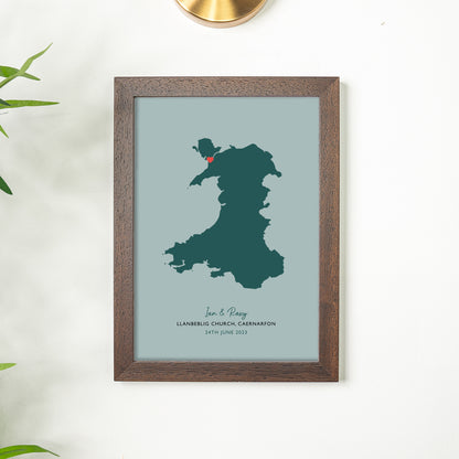 Wales Map Print - Personalised Location Heart Print - Welsh Wedding Gift - Anniversary Gift