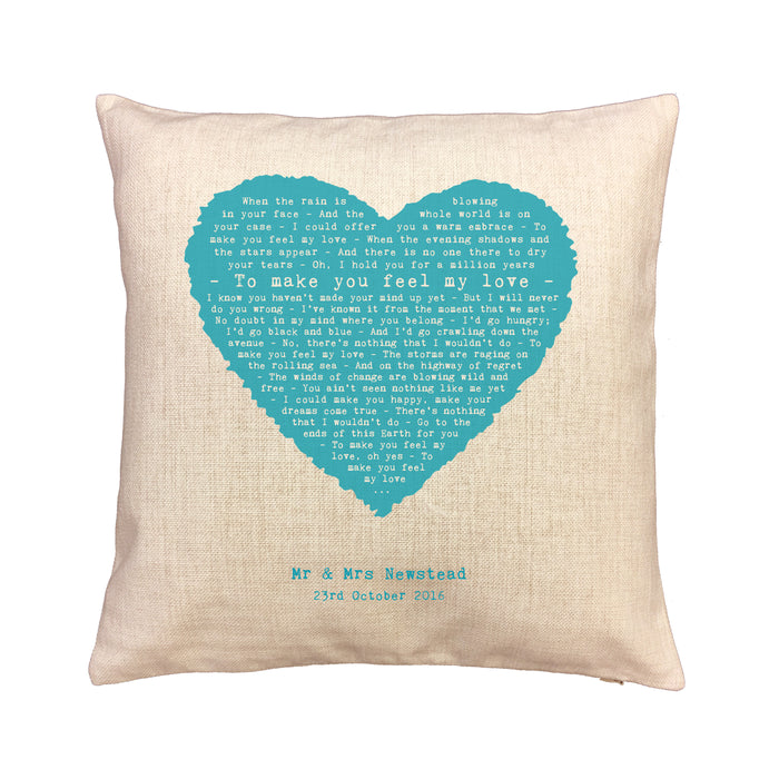 Personalised Heart Lyrics Cushion