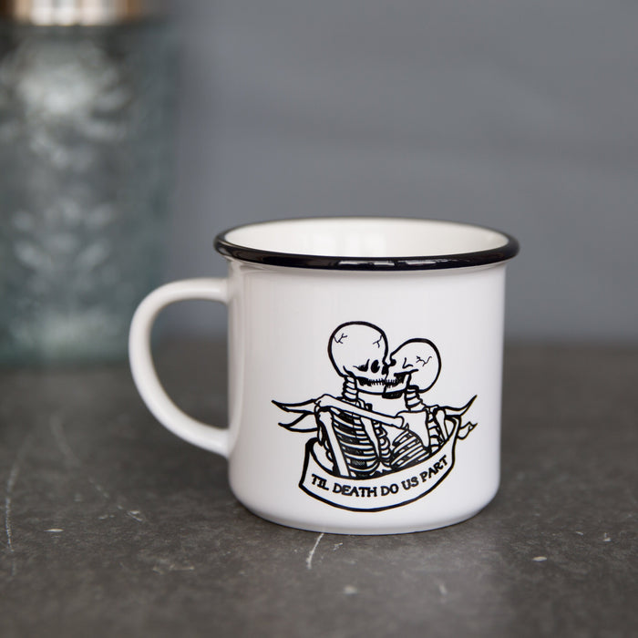 Alternative Wedding Gift - Skeleton Tattoo Design 'Til Death Do Us Part' Mug - Anniversary Or Valentine's