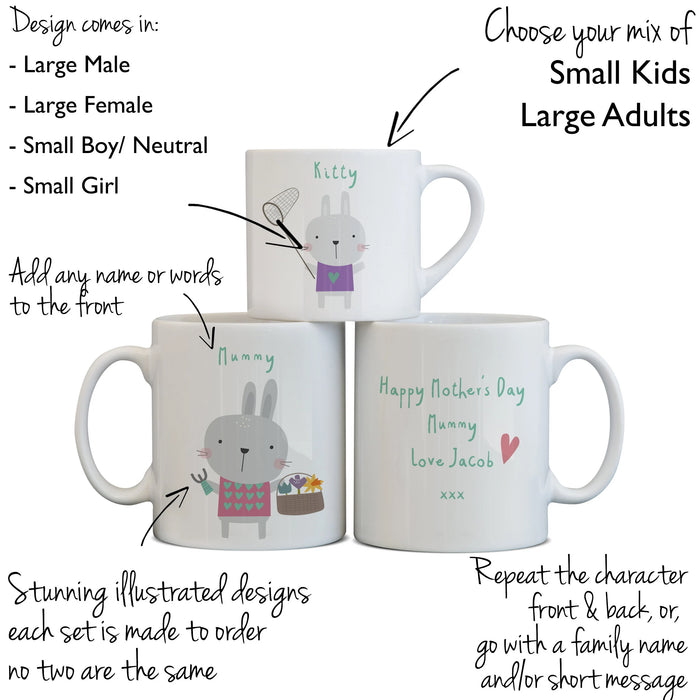 Easter Bunny Rabbit Matching Family Mug Set