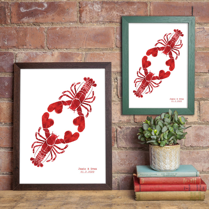 Custom Lobster Art Print: Unique Valentine's Day, Anniversary & Romantic Gift for Couples