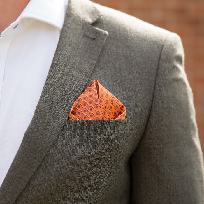 Gift For Cyclist - Bike Chain Patterned Pocket Square Personalised - Premium British Design For Dad Or Brother