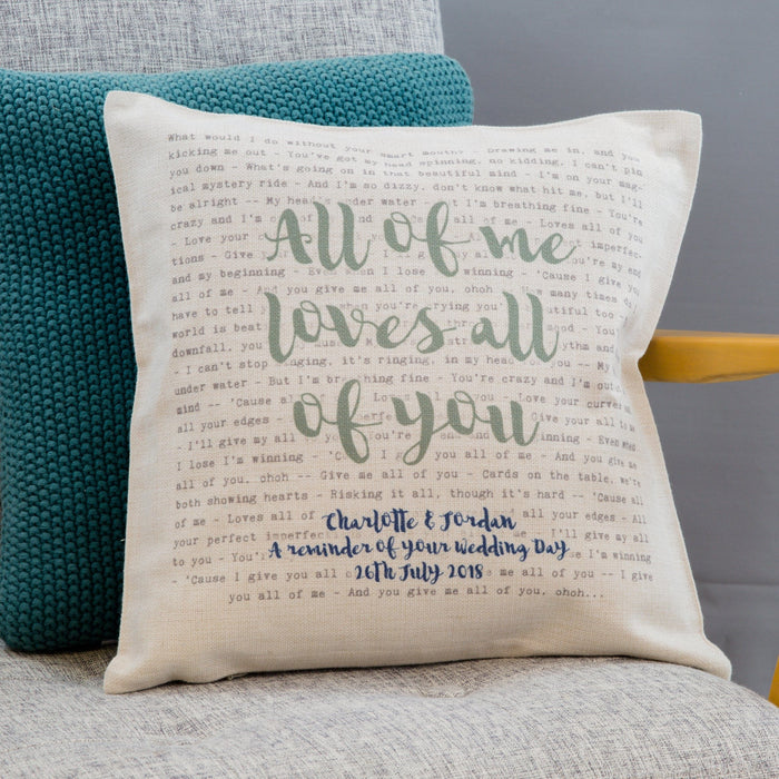 Song Lyrics Cushion, Our Song Typography 2nd Anniversary Gift